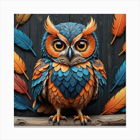 Owl With Feathers 3 Canvas Print