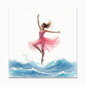 Watercolor Dancer Floating Over Pastel Colored Waves 1 Canvas Print