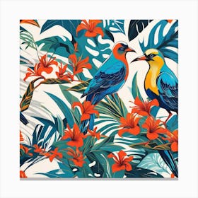 Tropical Birds And Flowers Canvas Print