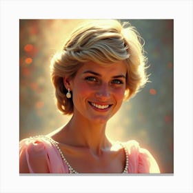 Beautiful Princess Diana, Glowing Smile, Against A Soft Colorful Backdrop 1 Canvas Print