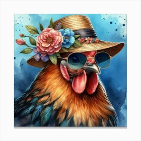 A chicken wearing a straw hat 3 Canvas Print