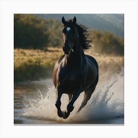 Black Horse Galloping Canvas Print