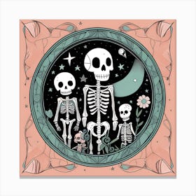 Skeleton Family whimsical minimalistic line art Canvas Print