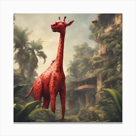 red Giraffe In The Jungle Canvas Print