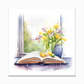 Watercolor Book And Flowers Canvas Print