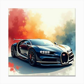 Bugatti La Voiture Noire Amidst A Colorful Watercolor Scene, No Logos Canvas Print