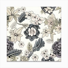 Black And White Floral Pattern 1 Canvas Print