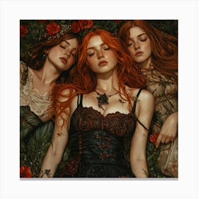 Three Ginger Girls Sleeping In The Grass Canvas Print