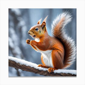 Red Squirrel In The Snow Canvas Print