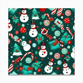 A Christmas Theme Art Having Snowmancandiesteal Red And White Theme Abstract Pattern By Jacob Canvas Print