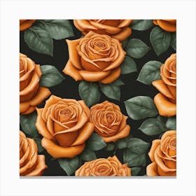 Orange Roses On Black Background 1 Canvas Print