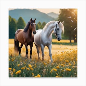 Two Horses In A Field 2 Canvas Print
