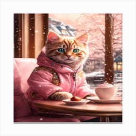 Cat In Pink Coat Canvas Print