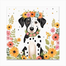Floral Baby Dalmatian Dog Nursery Illustration (23) Canvas Print