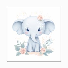 Baby Elephant With Flowers Canvas Print