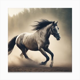 Horse Galloping In The Forest Canvas Print