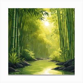A Stream In A Bamboo Forest At Sun Rise Square Composition 61 Canvas Print