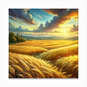 Golden Wheat Field At Sunset Canvas Print