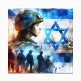 Israeli Soldier In Front Of The Flag 1 Canvas Print