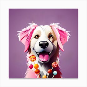Lollipop Dog, pink dog, lollipop, dog and candy, colorful dog illustration, dog portrait, animal illustration, digital art, pet art, dog artwork, dog drawing, dog painting, dog wallpaper, dog background, dog lover gift, dog décor, dog poster, dog print, pet, dog, vector art, dog art Canvas Print