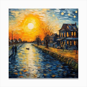 Sunset On The Canal Canvas Print