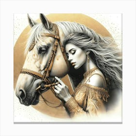 Woman And A Horse 3 Canvas Print