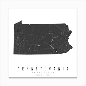 Pennsylvania Mono Black And White Modern Minimal Street Map Square Canvas Print
