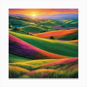 Sunset In The Fields Canvas Print