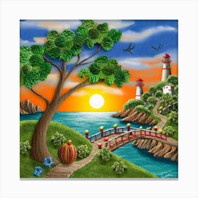 Highly detailed digital painting with sunset landscape design Canvas Print