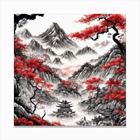 Chinese Dragon Mountain Ink Painting (41) Canvas Print