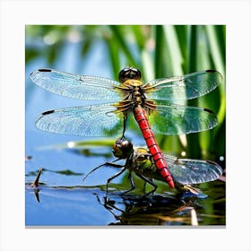 Nature Dragonfly Mating Couple Insect Sitting Duck Pond Lively Dvd Fauna Wild Animal Gras (7) Canvas Print