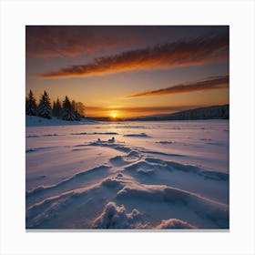 Sunset Over A Frozen Lake 1 Canvas Print