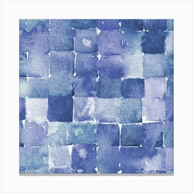 Blue Watercolor Geometric Abstract Squares Canvas Print