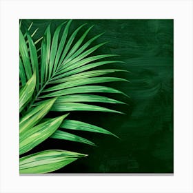 Green Palm Leaves On A Black Background Canvas Print