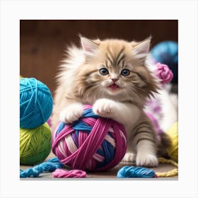 Kitten Playing With Yarn Canvas Print