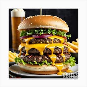 Burger With Fries And Beer Canvas Print