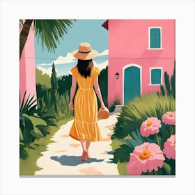 Girl Walking In The Garden Canvas Print