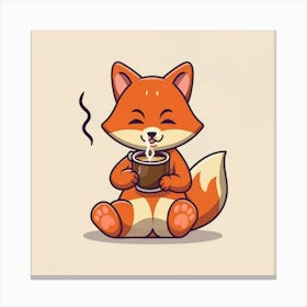 Cute Fox Drinking Coffee Canvas Print
