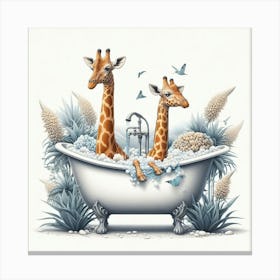 Bathing Giraffes Canvas Print
