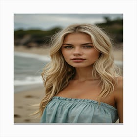 A Beautifu Blonde Girl Model On A Beach 3 Canvas Print