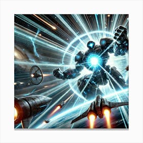 A Sci Fi Action Scene Featuring Orbitron, The Cosm Canvas Print