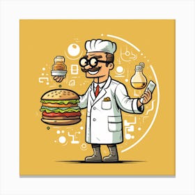 Cartoon Scientist Holding A Hamburger Canvas Print