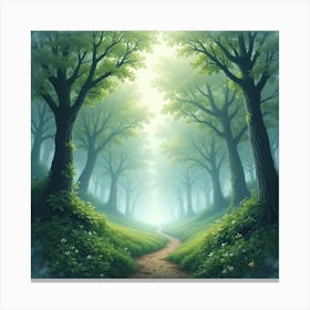 Ancient Forest Shrouded In Mist, Watercolor Painting 1 Canvas Print