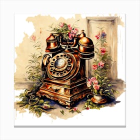 Vintage Telephone with Floral Surroundings Canvas Print