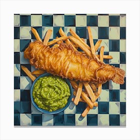 Fish Chips & Mushy Peas Black Checkerboard 2 Canvas Print