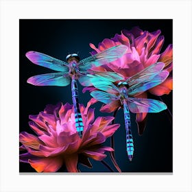 Dragonflies On Flowers Canvas Print