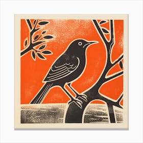Retro Bird Lithograph European Robin 3 Canvas Print