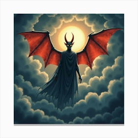 Demon Amidst Watercolor Dark, Stormy Clouds 1 Canvas Print