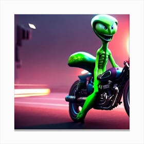 Alien On A Motorcycle 1 Canvas Print