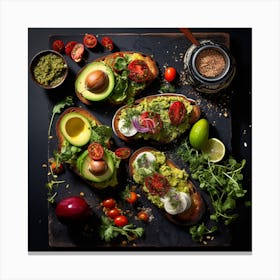 Avocado Toast On A Black Background Canvas Print